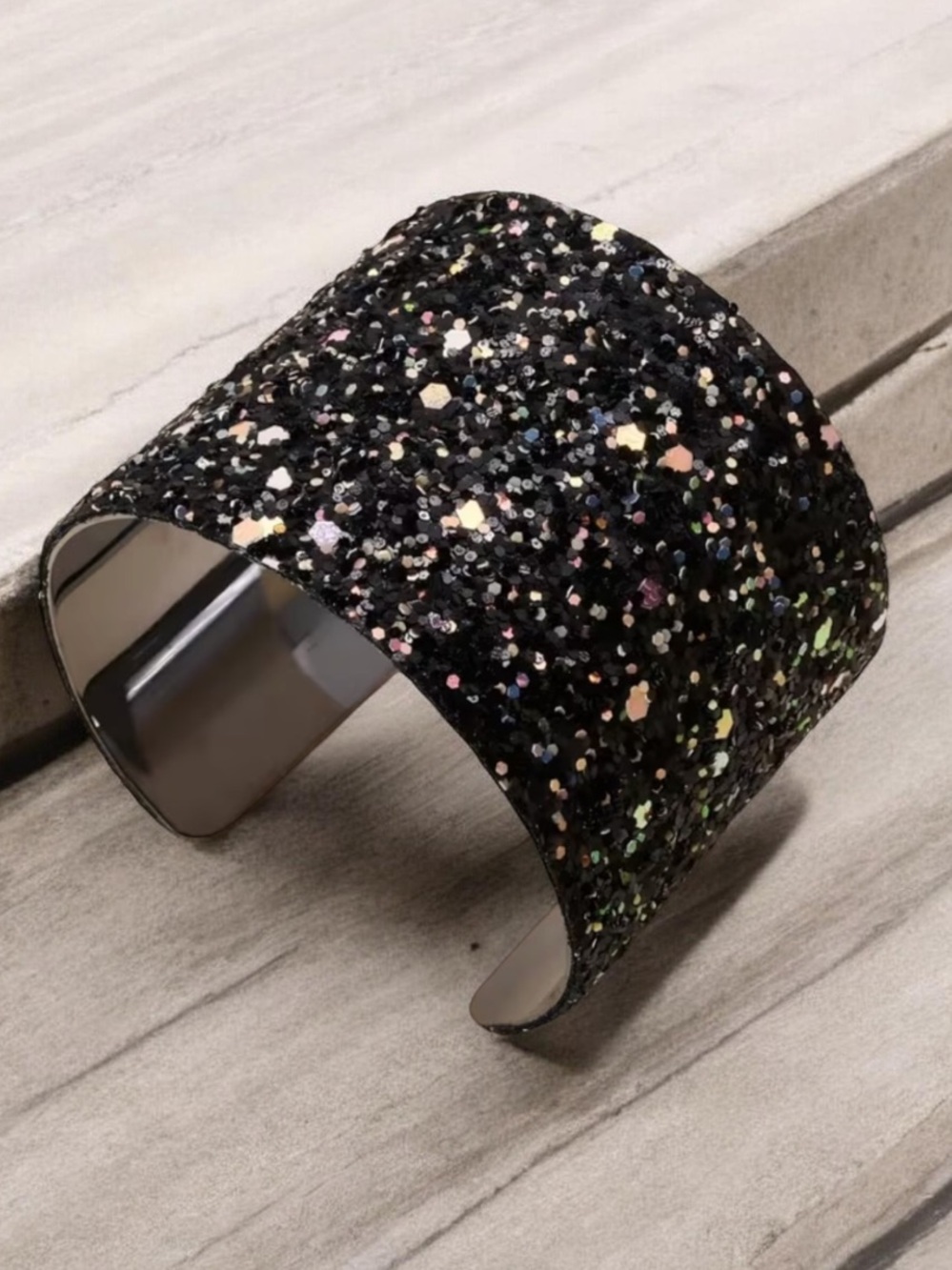 Black Sparkly Iridescent Glitter Cuff Bracelet